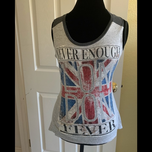 2/$16 EUC “Never Enough London Fever” Top size L - Picture 1 of 5